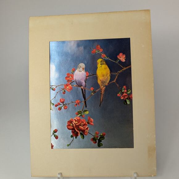 Foil Art Bird Lot Two (2) Signed F. Osborne Vintage B Parakeet Magnolias Floral2 - Picture 3 of 16